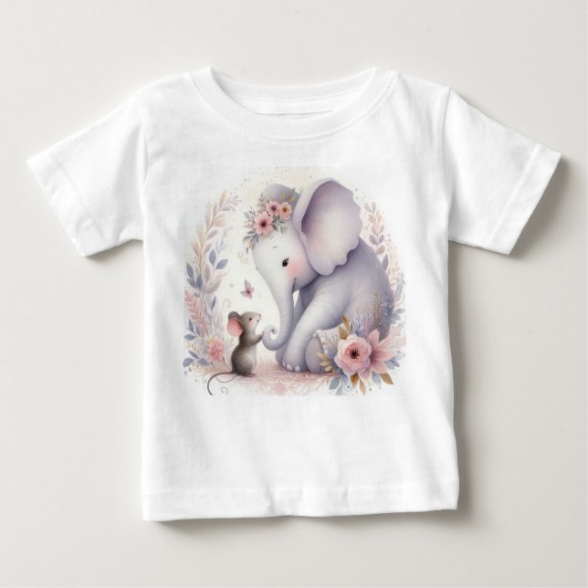 Camiseta Para Bebê Storybook Woodland Babando Elefante E Rato (Frente)