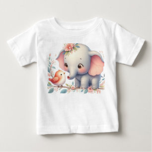 Camiseta Para Bebê Storybook Woodland Babings Elephant and Bird