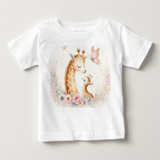Camiseta Para Bebê Storybook Woodland Babings Giraffe E Bebê (Frente)