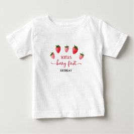 Camiseta Para Bebê Strawberry Berry Primeiro Aniversário Guest de Hon