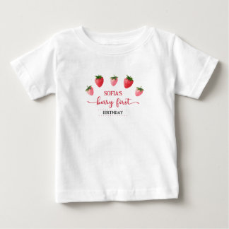 Camiseta Para Bebê Strawberry Berry Primeiro Aniversário Guest de Hon