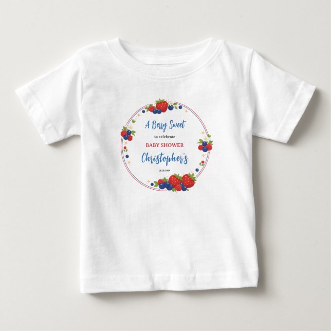 Camiseta Para Bebê Strawberry Blueberry Berry Sweet Baby Shower (Frente)