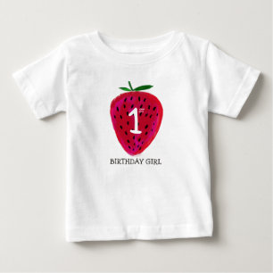 Camiseta Para Bebê Strawberry First Birthday Girl T-shirt