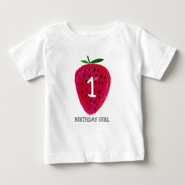 Camiseta Para Bebê Strawberry First Birthday Girl T-shirt (Frente)
