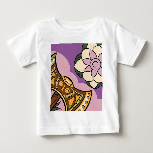 Camiseta Para Bebê Stylized Axe and Flower Design (Frente)