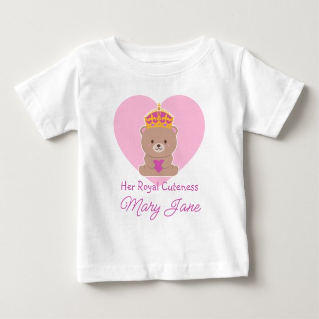 Camiseta Para Bebê Sua Alteza Real Fofura | Rosa Personalizado Engraç (Frente)