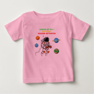Camiseta Para Bebê Subiu de Nível para 1 Astronauta Retro Gamer Anive