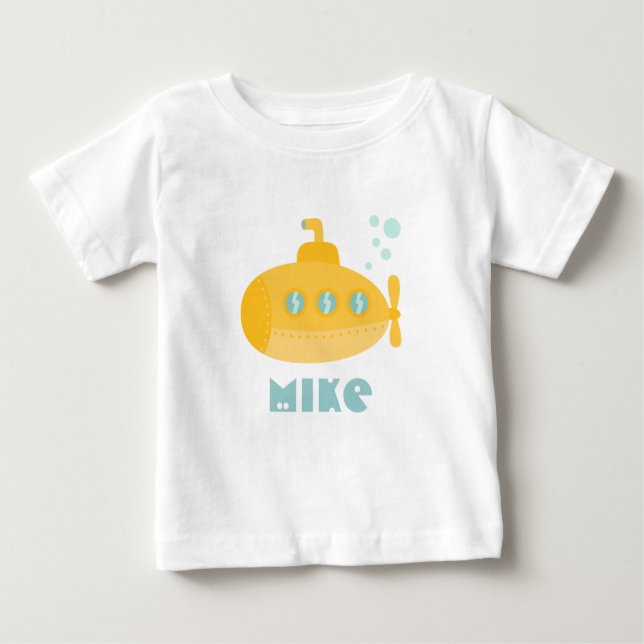 Camiseta Para Bebê Submarino amarelo adorável submerso debaixo d'água (Frente)
