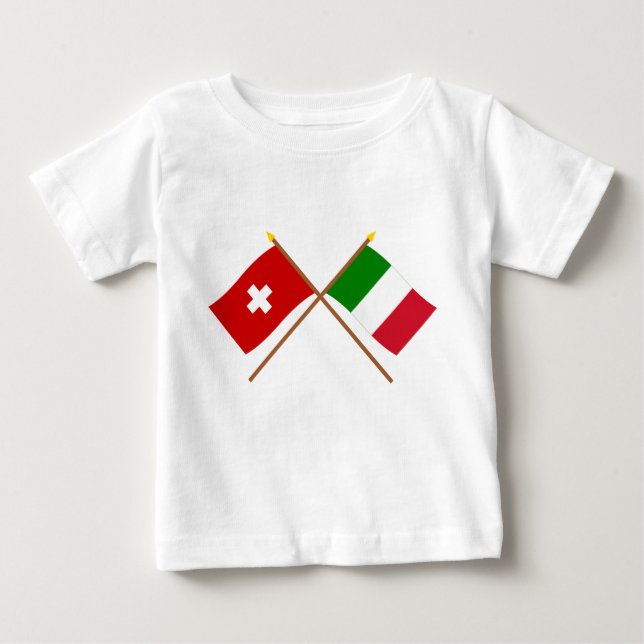 Camiseta Para Bebê Suiça e bandeiras cruzadas Italia (Frente)