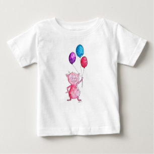 Camiseta Para Bebê Suíno branco rosa com balões