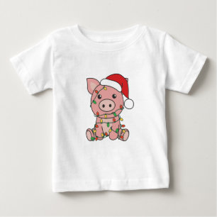Camiseta Para Bebê Suínos de Natal para Porcos