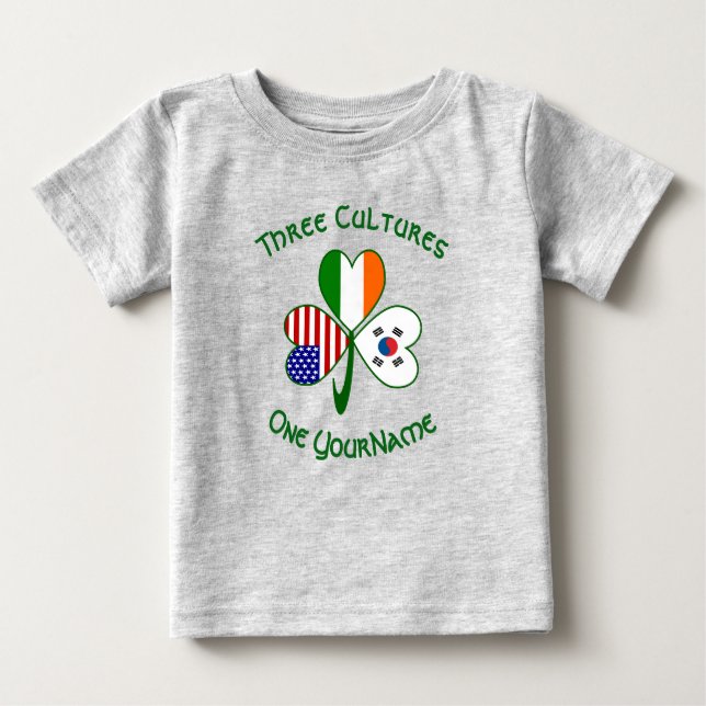 Camiseta Para Bebê Sul-Coreano - Irlandês Flag Shamrock Personal (Frente)