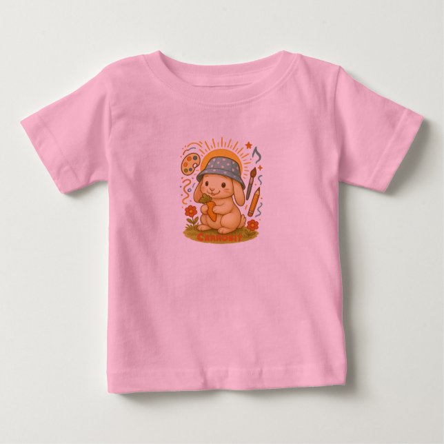 Camiseta Para Bebê Summer Bunny Delight: T-Shirt De Crianças Bonitas (Frente)