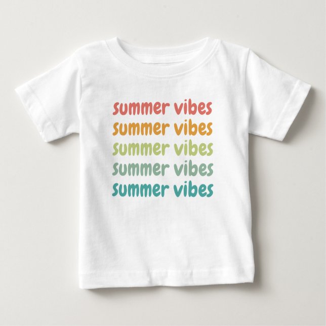 Camiseta Para Bebê Summer Vibes Férias de Praia Retro Verão (Frente)