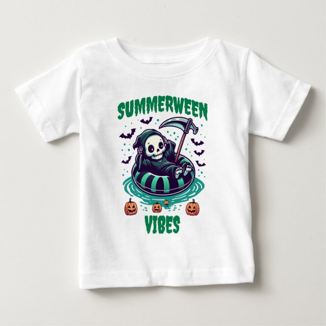 Camiseta Para Bebê Summerween Vibes – Reaper Relaxed (Frente)