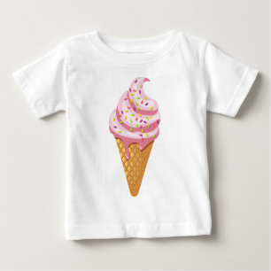 Camiseta Para Bebê Sundae de morango em cone de waffle com cobertura