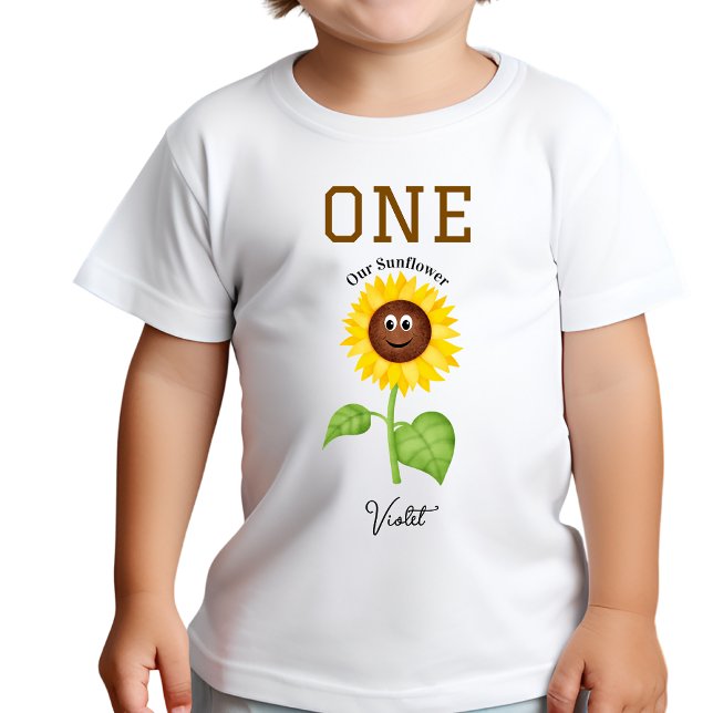 Camiseta Para Bebê Sunflower T-Shirt Kids 1st Birthday Party (Criador carregado)