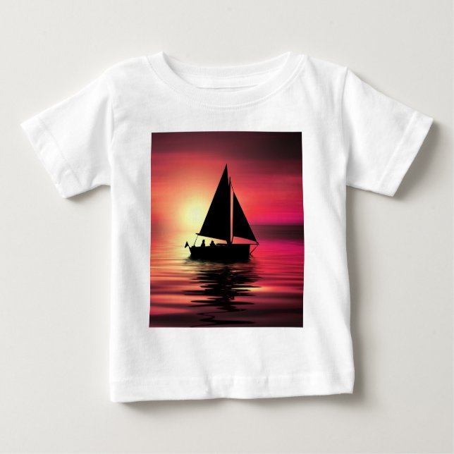 Camiseta Para Bebê Sunset, Barco à vela no mar-39186 (Frente)