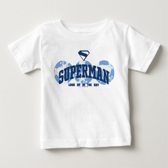 Camiseta Para Bebê Super-Homem no Mundo (Frente)