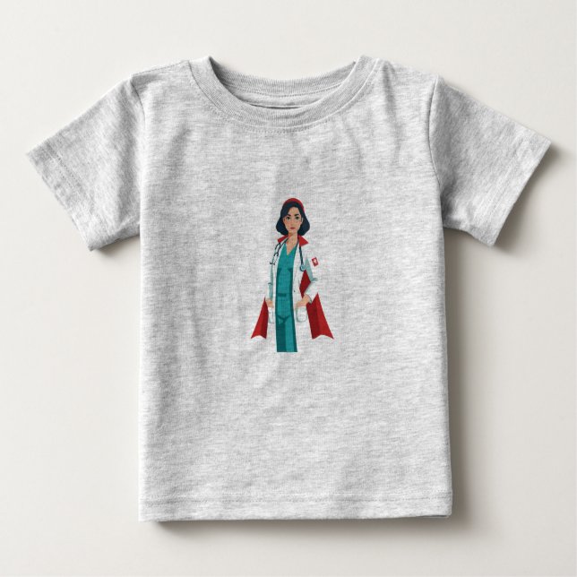 Camiseta Para Bebê Super Infirmière – Héroïne en Blouse Blanche (Frente)