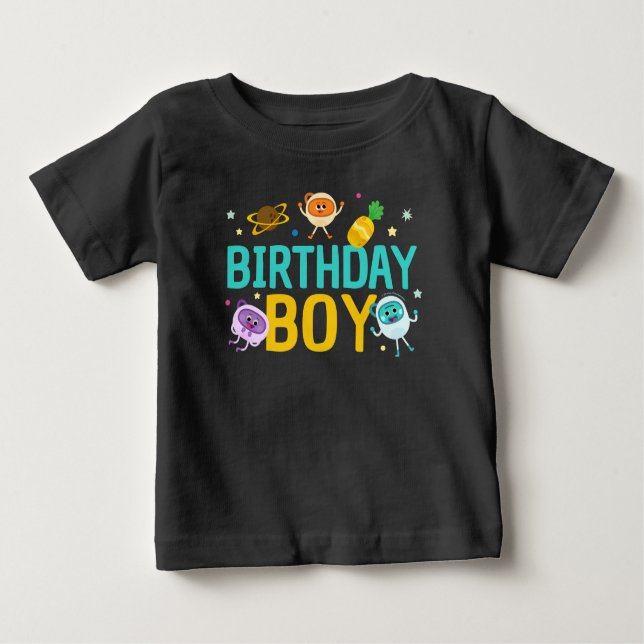 Camiseta Para Bebê Super Simples | Bumble Nums Space Birthday Boy (Frente)