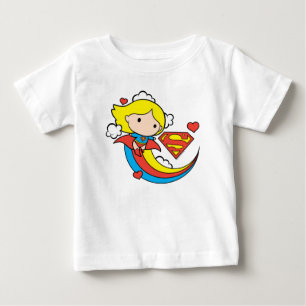 Camiseta Para Bebê Supergirl Chibi Voando Arco-Íris