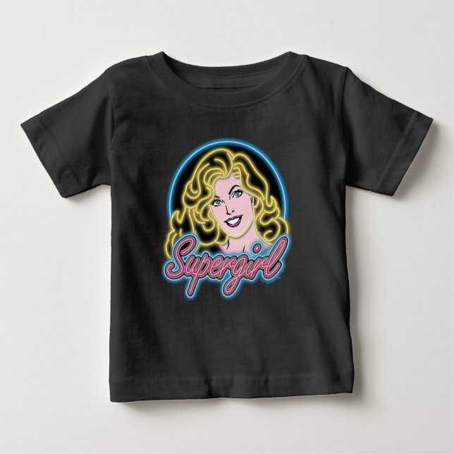 Camiseta Para Bebê Supergirl Retro Neon Lights Graphic (Frente)