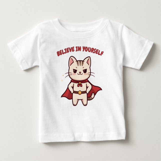 Camiseta Para Bebê Superhero Cat Believe in Yourself  (Frente)