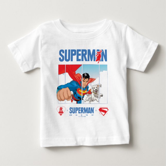 Camiseta Para Bebê Superman e Krypto Tomar Voo (Frente)