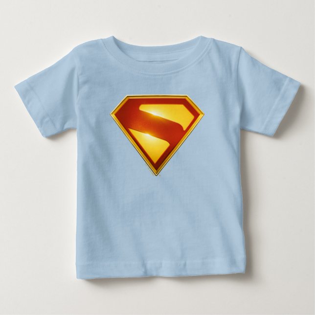 Camiseta Para Bebê Superman Escudo Dourado Brilhante (Frente)