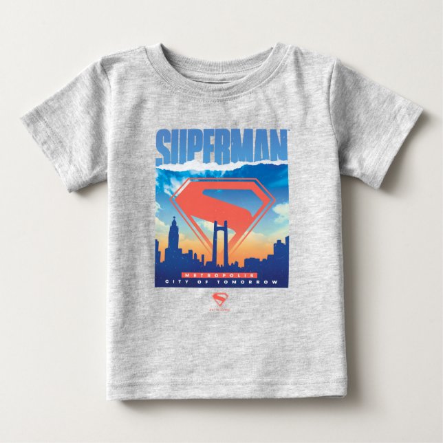Camiseta Para Bebê Superman Metropolis Skyline (Frente)