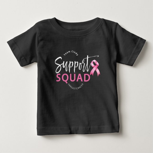 Camiseta Para Bebê Suportar Faixa Rosa do Câncer da Mama em Quadrado (Frente)