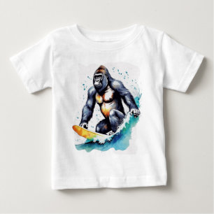 Camiseta Para Bebê Surfe de gorila engraçado