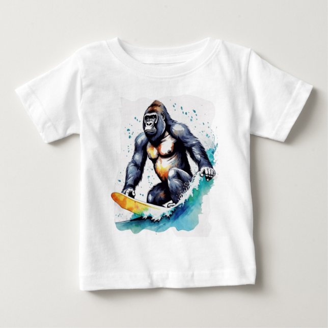 Camiseta Para Bebê Surfe de gorila engraçado (Frente)