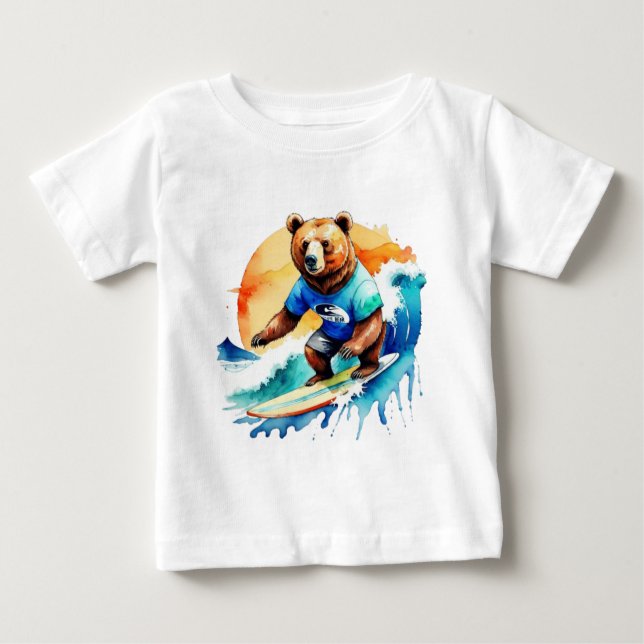 Camiseta Para Bebê Surfe de urso bonito (Frente)