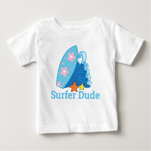 Camiseta Para Bebê Surfista Bonita Surfista Surfboard e Wave