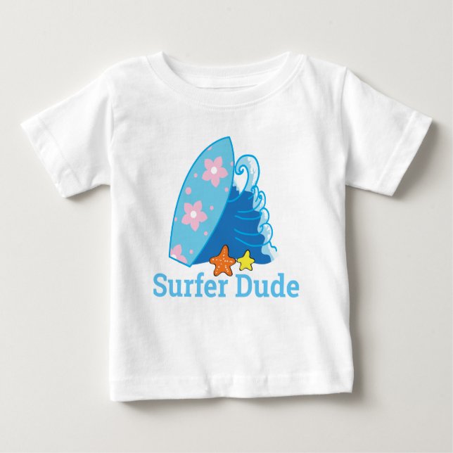 Camiseta Para Bebê Surfista Bonita Surfista Surfboard e Wave (Frente)