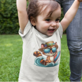 Camiseta Para Bebê Surfista de Gatito