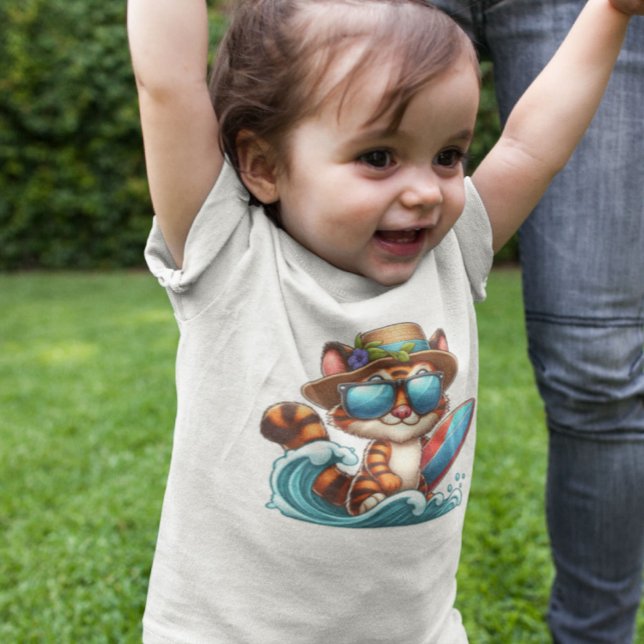Camiseta Para Bebê Surfista de Gatito (Criador carregado)