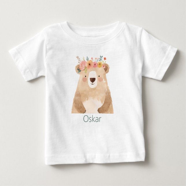 Camiseta Para Bebê Süßer Bär mit Blumen- Name - boho (Frente)