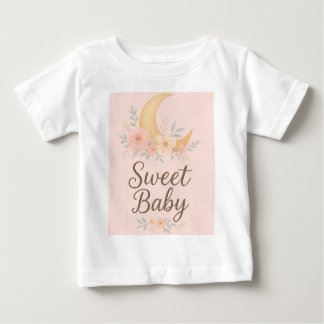 Camiseta Para Bebê Sweet Baby Floral Moon Design – Gentle Pastel Nurs