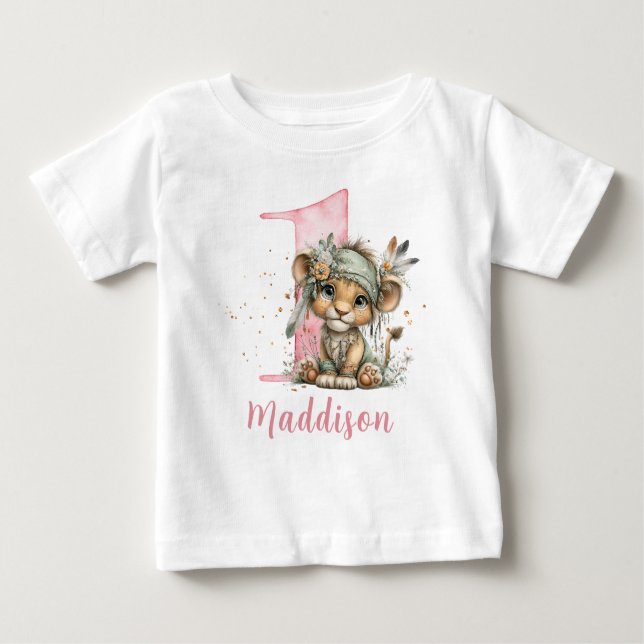 Camiseta Para Bebê Sweet Baby Lion Girl First Birthday (Frente)