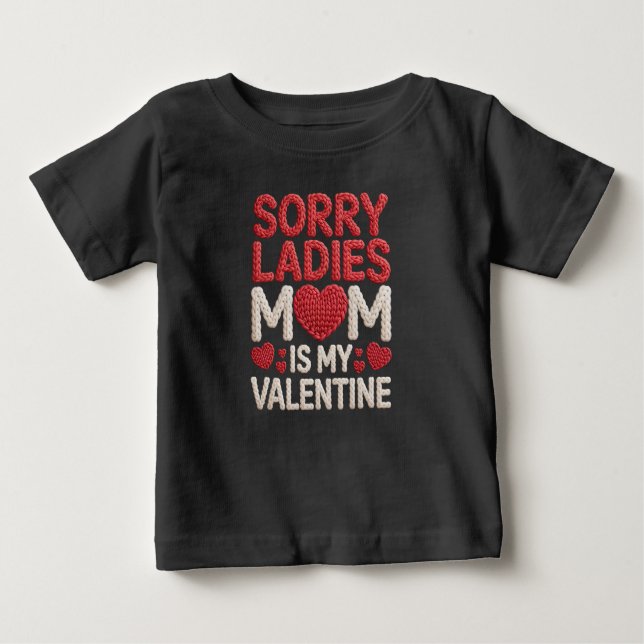 Camiseta Para Bebê Sweet Faux Yarn Mom Is My Valentine Kids Design (Frente)