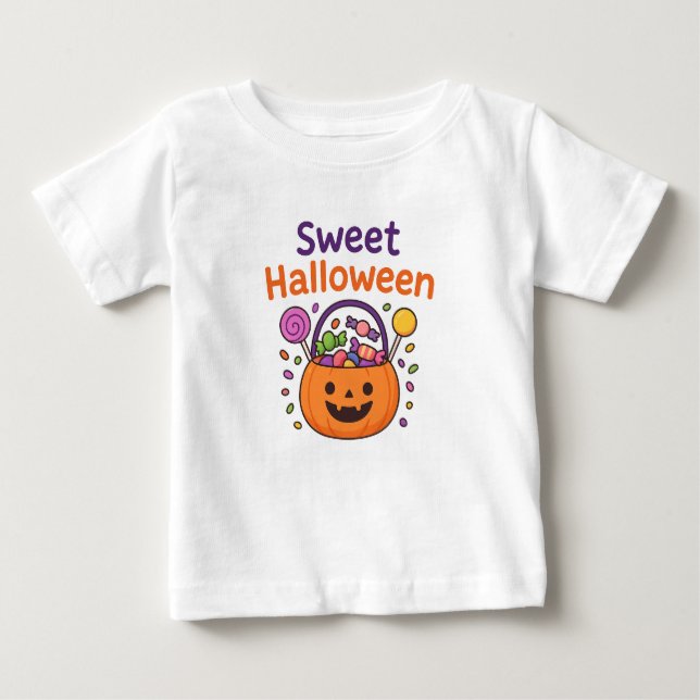 Camiseta Para Bebê Sweet Halloween Cute Candy Bucket Design  (Frente)