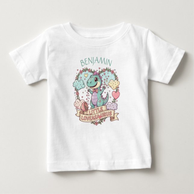 Camiseta Para Bebê Sweet Little Hearts Dino Birthday Personalized (Frente)