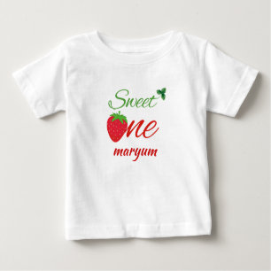 Camiseta Para Bebê Sweet One Berry Primeiro Aniversário Nome do Bebê