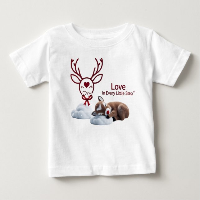Camiseta Para Bebê Sweet Sleeping Reindeer "Love in Every Little Step (Frente)