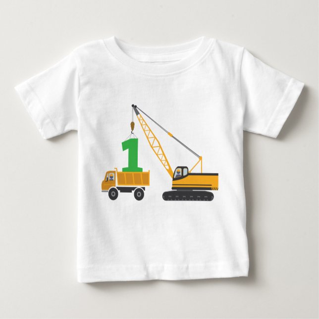 Camiseta Para Bebê T da construção do primeiro aniversario (Frente)