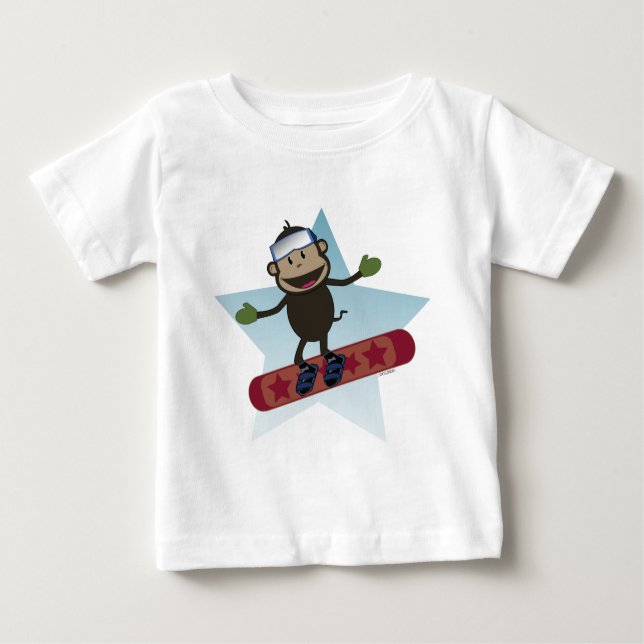 Camiseta Para Bebê T da criança do macaco do Snowboard (Frente)