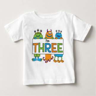 Camiseta Para Bebê T do monstro do aniversário de 3 anos